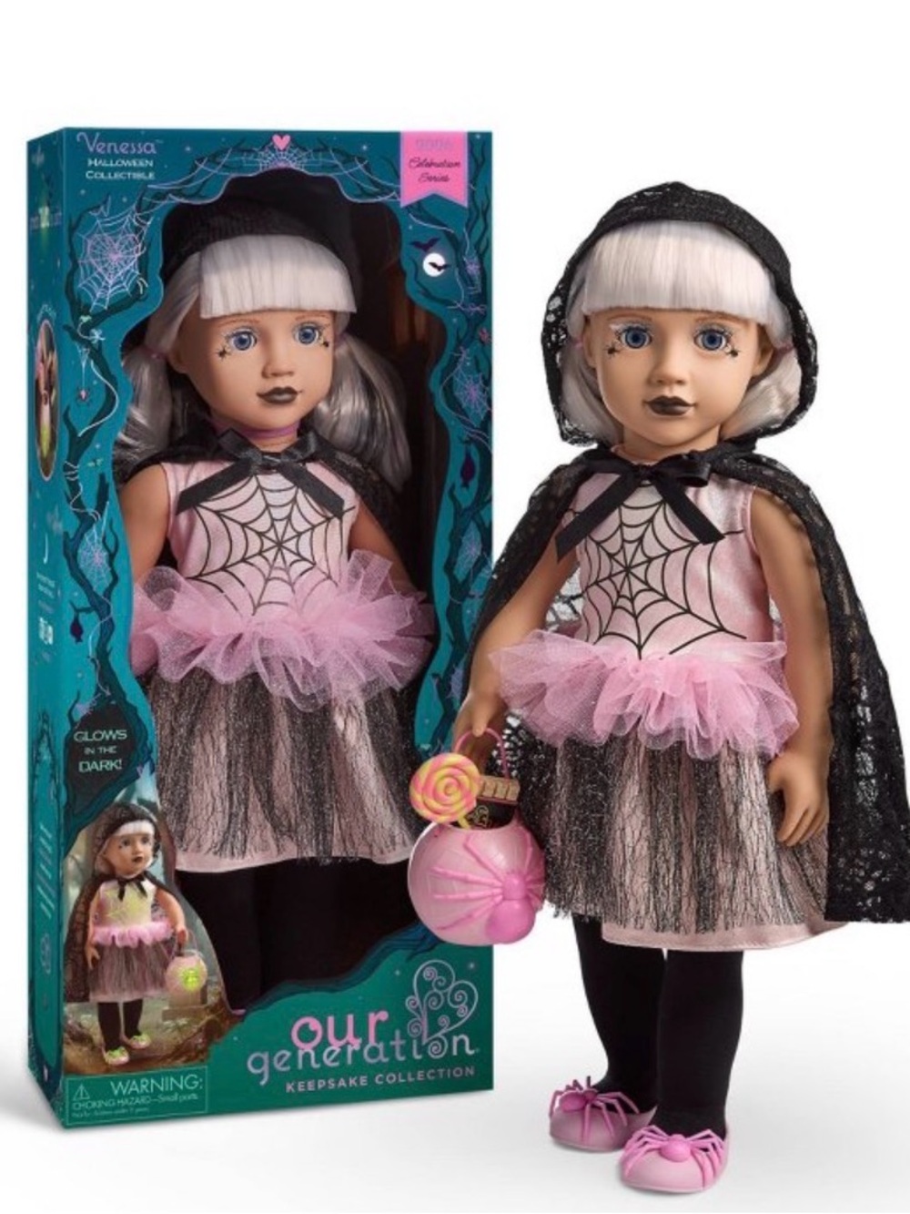 Our generation 18” Halloween spider doll new in box glows